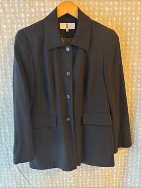 Women's Black Pinstripe Wool Blend Button-Front Jacket